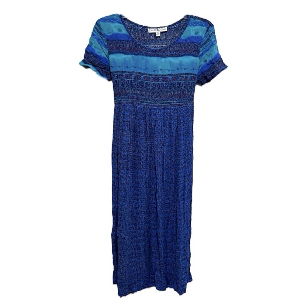 Dress Barn Womens Vintage 90s Boho Artsy Tie Back Dress Blue Size 10 Art Teacher